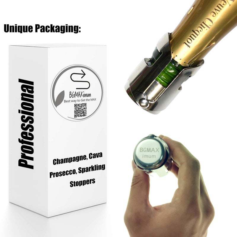BGMAXimum Champagne Sealer Stopper, BGMAX 3 Pack Stainless Steel Sparkling Wine Bottle Plug Sealer Set with a Longer Sealing Plug, Gifts Accessories for Champagne - Image 4